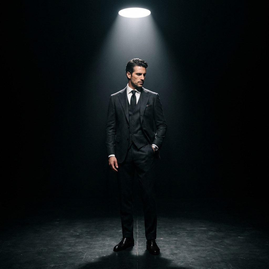 Bespoke suit silhouette in shadow